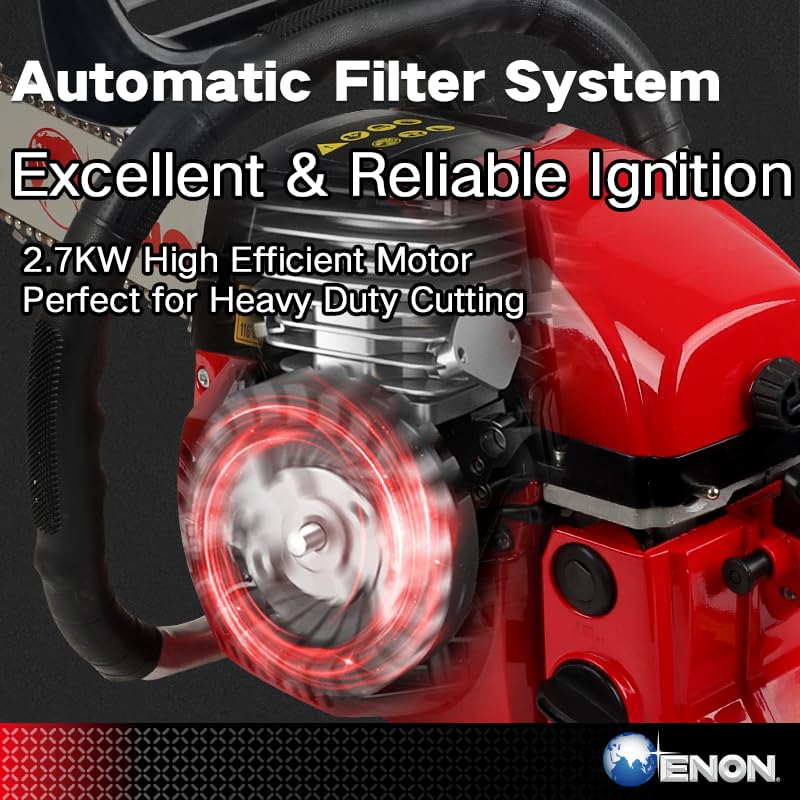 ENON Gasoline 5818 Chainsaw 18inch 2700W 3000RPM, Engine Displacement 58CC Chainsaw, Woodcutting Saw for Farm, Garden and Ranch with Tool Kit (XE-GCS) ENON Gasoline 5818 Chainsaw 18inch 2700W 3000RPM, Engine Displacement 58CC Chainsaw, Woodcutting Saw for Farm, Garden and Ranch with Tool Kit (XE-GCS)